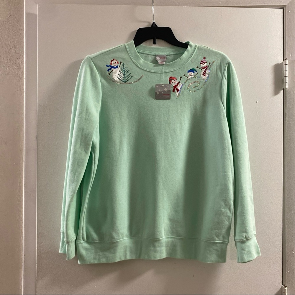 Holiday Editions Mint Green Top with Snowman Design‎